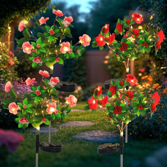 Luces solares para jardín Aureate Horizon, paquete de 4, rojo y rosa