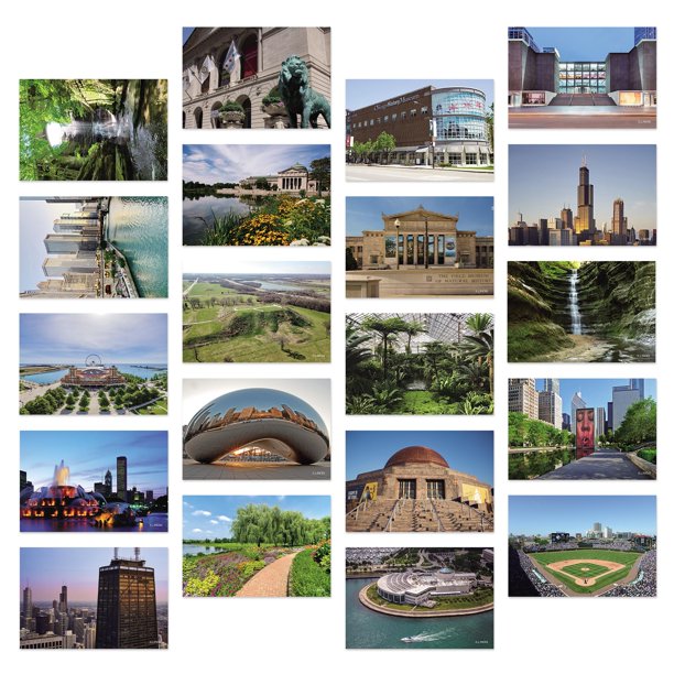 Tarjetas postales Dear Mapper – Pack de 20 unidades con paisajes de Illinois (10 × 14,8 cm)