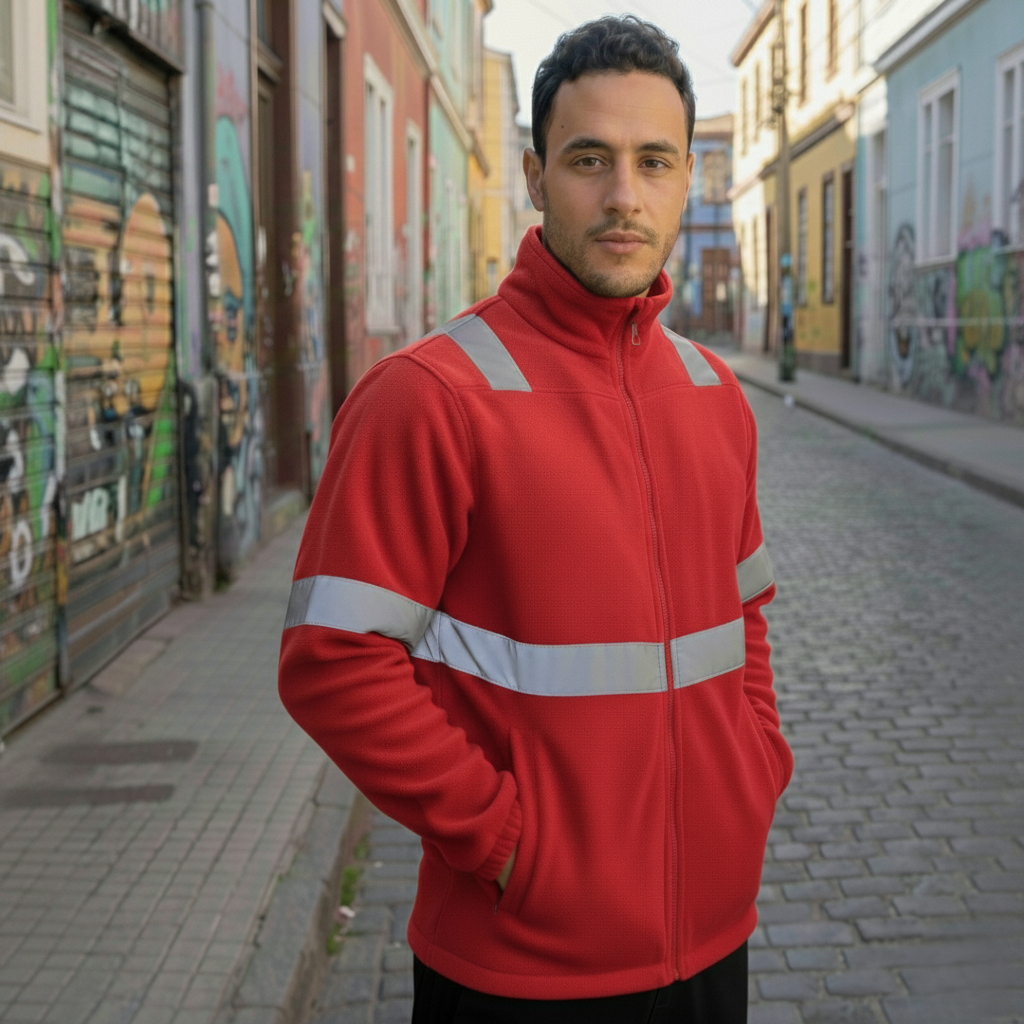 T-World - Micropolar Reflectante Hombre Térmico Alta Visibilidad Trabajo Rojo