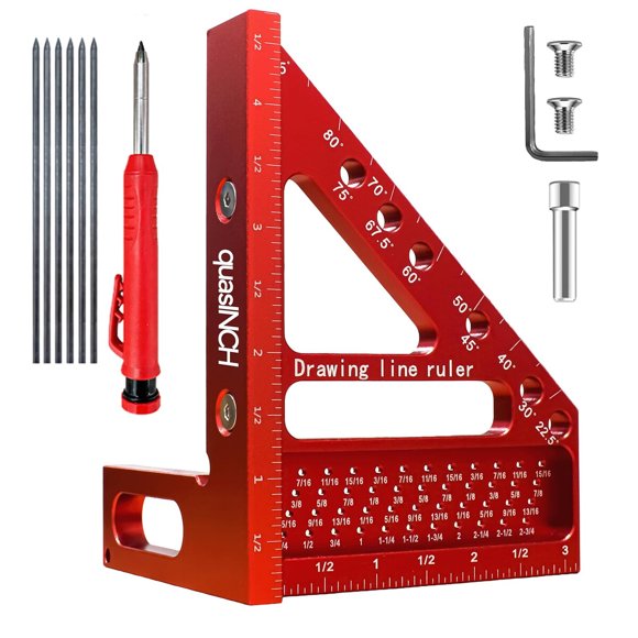 Escuadra Medidora Quasinch PQTWR1 de Aluminio Rojo
