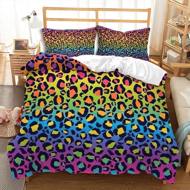 Coloured Leopard Print Quilt Duvet Cover Set Bedclothes 3-Piece Bedding Set