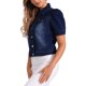 thumbnail image 4 of INSPIRE CHIC Chaqueta de Mezclilla para Mujer de Regreso a Clases con Mangas Cortas Abullonadas y Cuello Vuelto Chaqueta de Jean Negro Azul S, 4 of 6