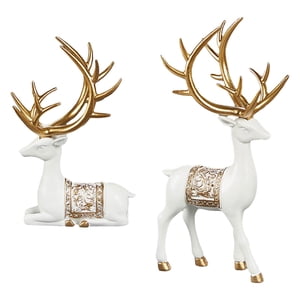 Magideal - 2X Estatua De Resina De Alce, Escultura De Reno, Artesanía Coleccionable, Figura De Ciervo, Figura De Animal Para Fiesta, Escritorio, Inauguración De , Blanco