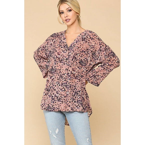 Camisa Ccwholesalesclothings Estampado Animal Botones Cuello Solapa Bolsillo Pecho