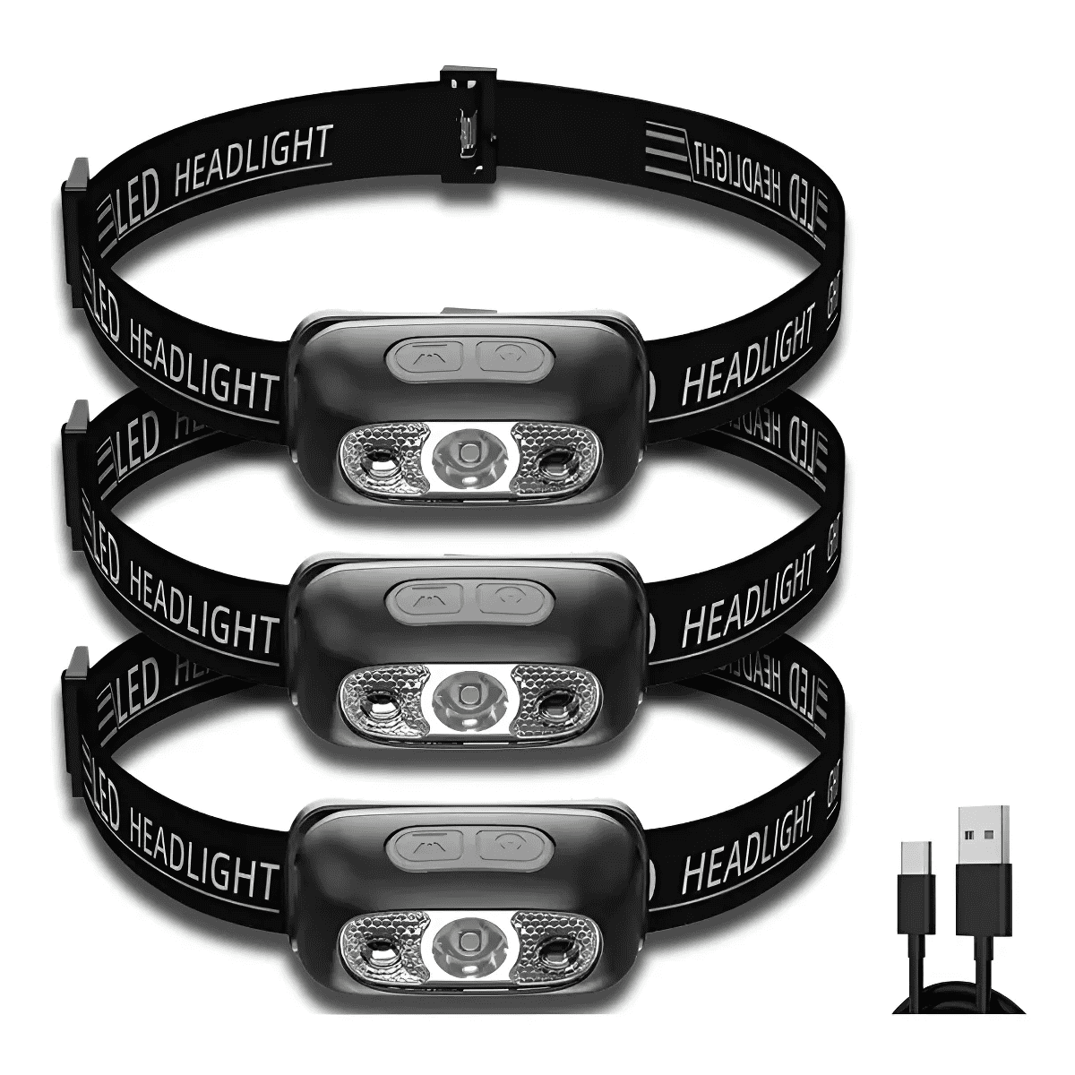 Genérico - Pack X3 Linterna Frontal Recargable Foco Cabeza Linterna