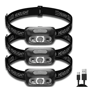 Genérico - Pack X3 Linterna Frontal Recargable Foco Cabeza Linterna