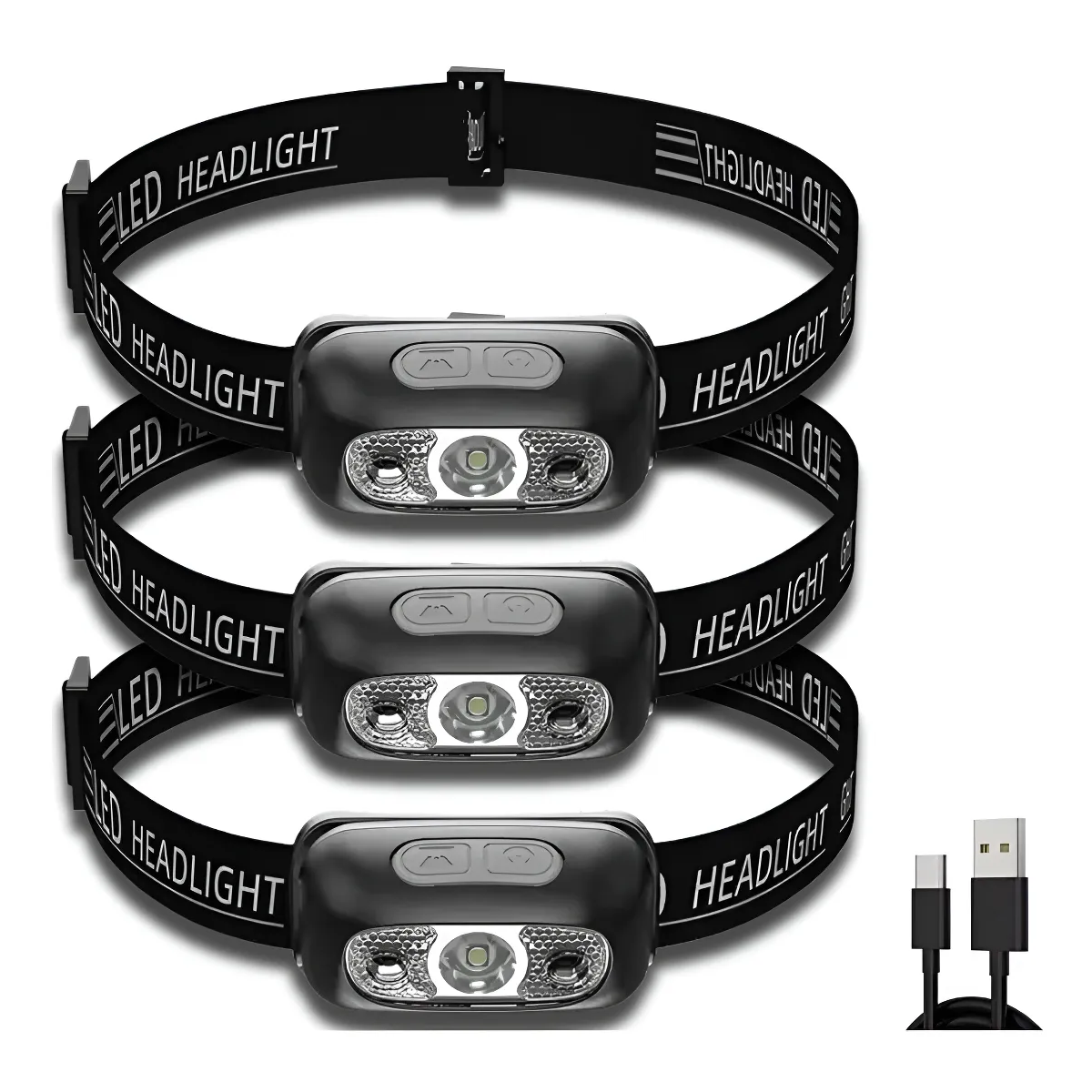 Genérico - Pack X3 Linterna Frontal Recargable Foco Cabeza Linterna