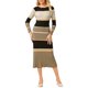 thumbnail image 2 of INSPIRE CHIC Vestido de Punto a Rayas para Mujer de Manga Larga Casual de Trabajo Ajustado M Caqui, 2 of 5