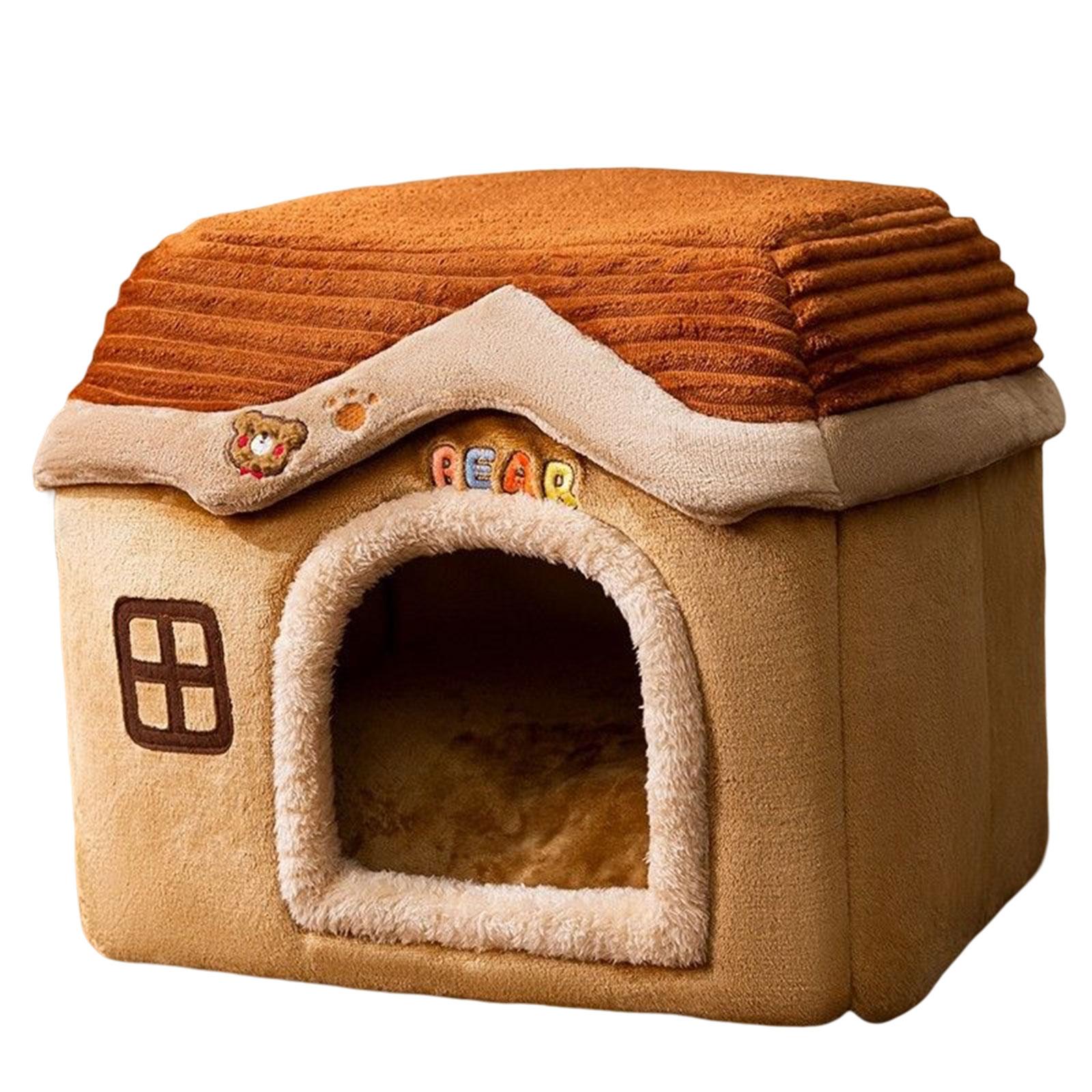 Magideal - Cama Portátil Para Perros, Casa, Tienda De Campaña Para Gatos, Cama Semicerrada, Perrera Para Dormir, Linda Felpa, Parte Inferior Antideslizante, , 40X32X35Cm Marrón
