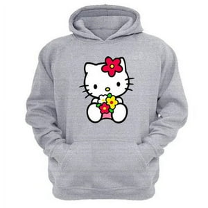 Genérico - Polerón Canguro Gatita Kitty Gris Claro Talla S Unisex
