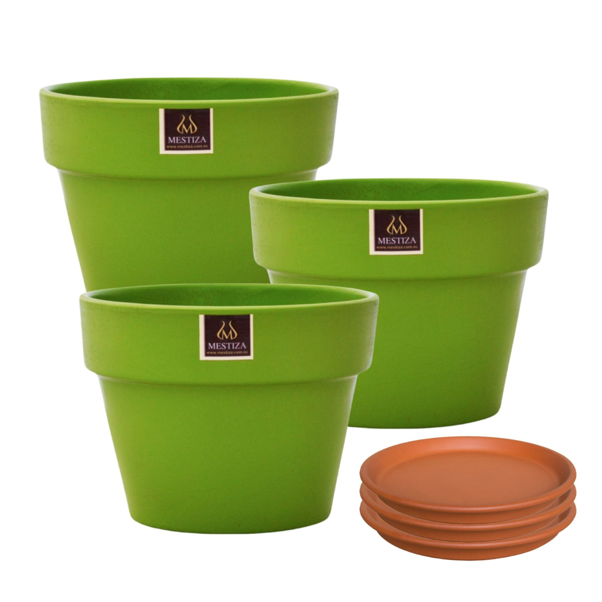 Pottery - Set De 3 Maceta Greta 22cm Verde Apio Y Sus Platos