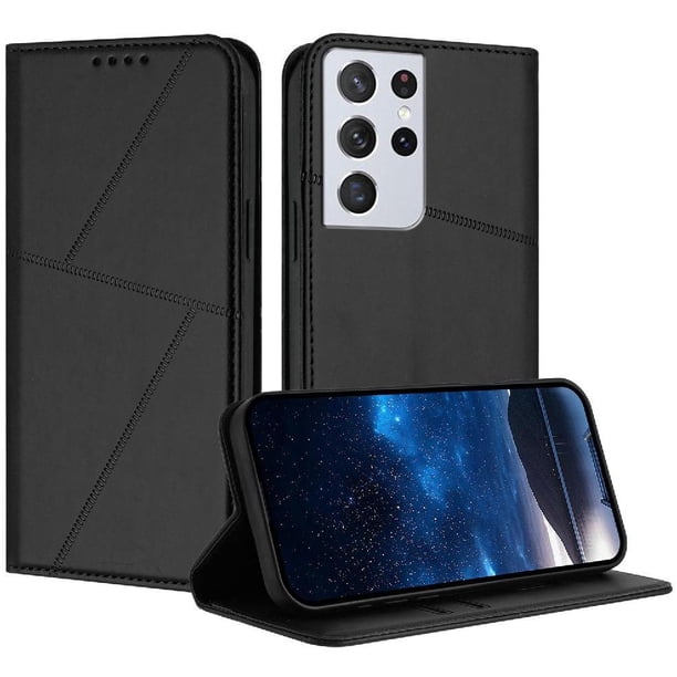 Funda Cartera Magnética para Samsung Galaxy S21 Ultra Protección Antichoque con Ranuras Negro