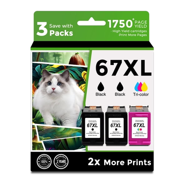 Cartuchos de tinta Ankink 67XL Black Color Combo, paquete de 3 unidades para HP