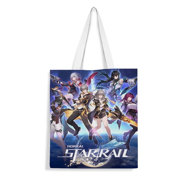 Honkai Star Rail Bolso de tela con estampado de lienzo para mujer, bolsa de compras reutilizable y estética, con cremallera interior, regalo para mujer,40*45cm.