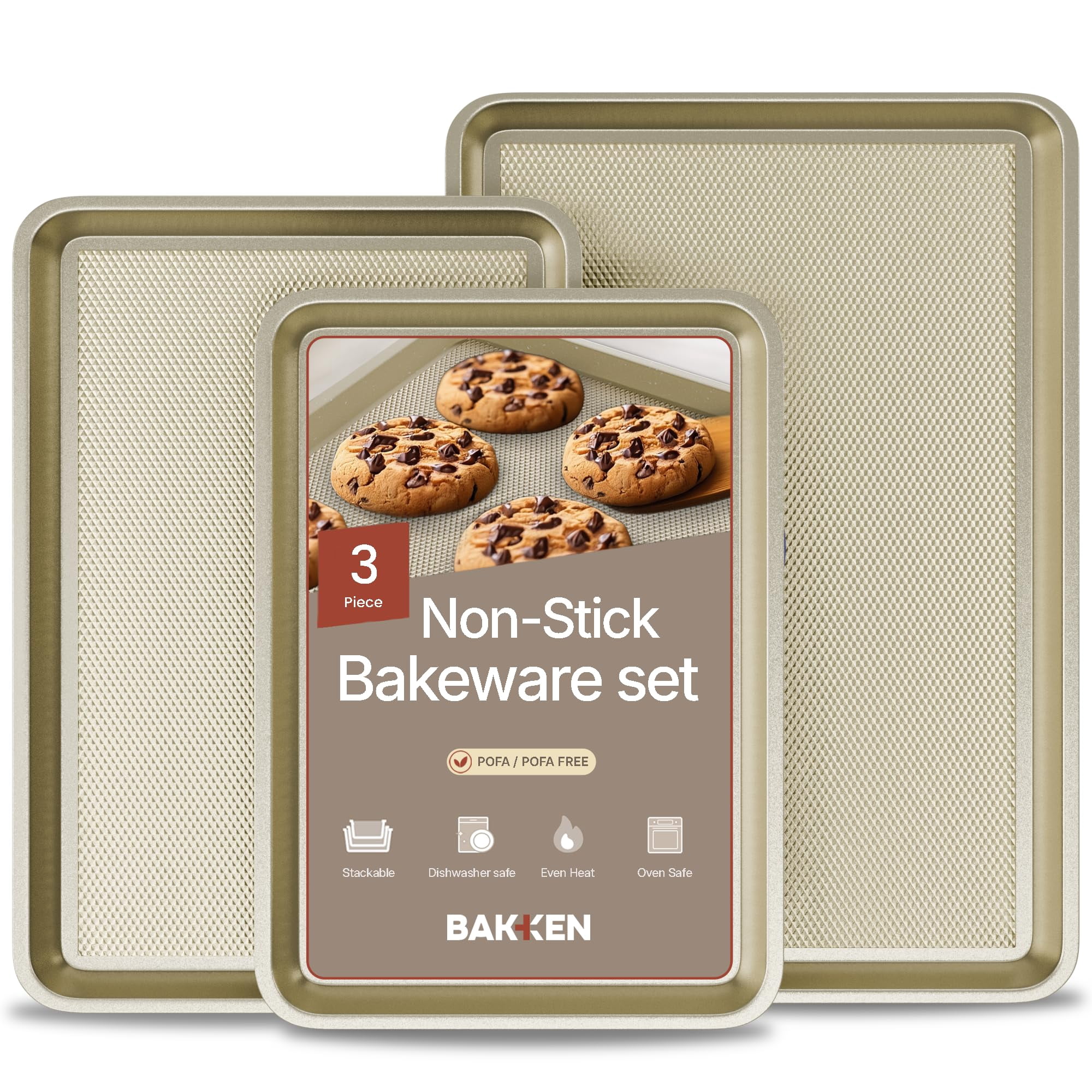 Bakken- Swiss - Set De Bandejas Para Hornear Galletas Bakken Swiss De Acero Al Carbono Antiadherente, 3 Piezas