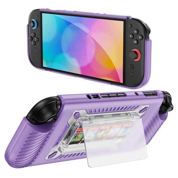Compatible con Switch 2 Funda con almacenamiento para 5 tarjetas de juego Soporte abatible magnético desmontable Cubierta a prueba de golpes de grado militar