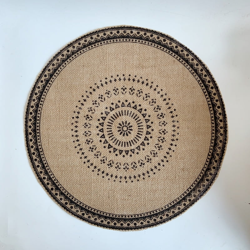 Xmhytop Juego De 6 Manteletes Redondos Artesanales Bohemio， Fibra De Yute Natural, Colores Negro Y Natural, 38 Cm, Estilo A, F