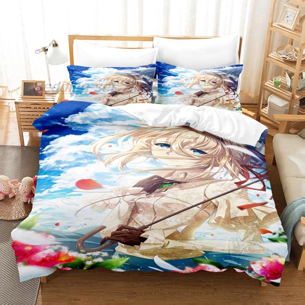 Violet Evergarden Bedding Set Bed Set Aldult Kid Bedroom Duvetcover Sets Girls
