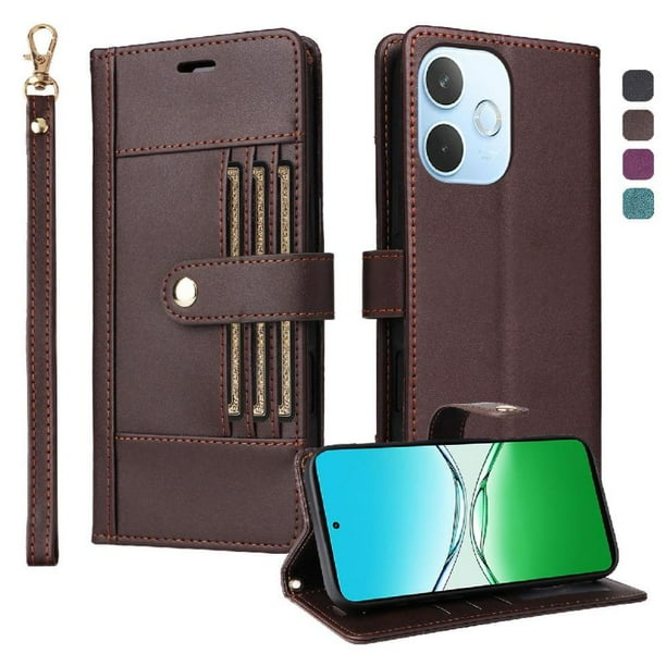 FOXDOCK Funda tipo Cartera para OPPO A5 Pro 4G/5G – Cubierta de Cuero PU con Múltiples Ranuras, Bolsillo para Efectivo y Correa de Muñeca
