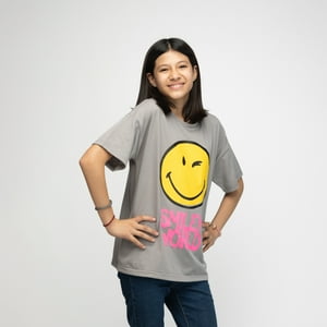 Polera Niña Smiley World Gris Smiley