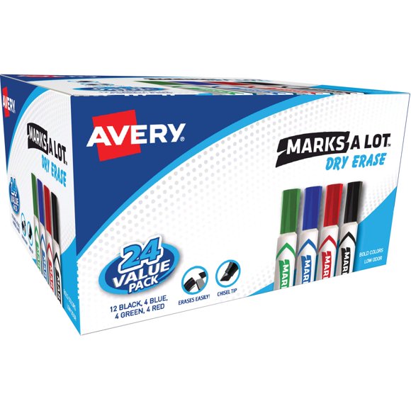 Rotuladores de borrado en seco Avery Marks A Lot Value Pack, 24 colores