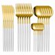 thumbnail image 1 of Xiao Hua Juego de vajilla de acero inoxidable dorado y blanco - 24 piezas (para 6 personas) apto para lavavajillas, vajilla para uso diario o cenas formales, vajilla ideal como regalo de bodas, 1 of 3