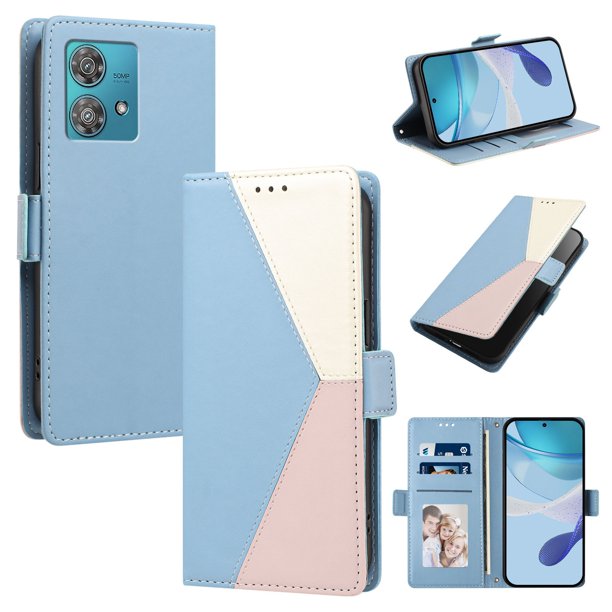 Funda Tipo Libro para Motorola Edge 40 Neo 5G con Ranuras, Azul Claro