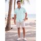 thumbnail image 2 of INSPIRE CHIC Camisas de Lino de Manga Corta Casual para Hombre con Cuello de Color en Contraste XXL Verde Menta, 2 of 5