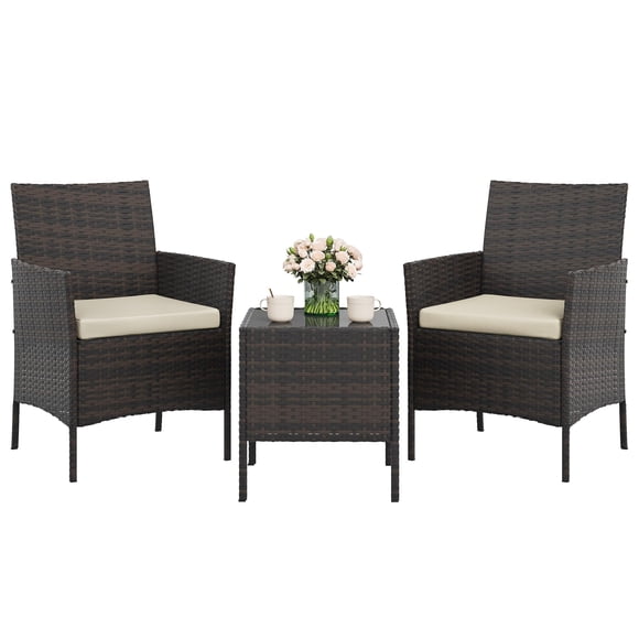 Juego de muebles de patio GAOMON de 3 piezas de ratán con 2 sillas y mesa