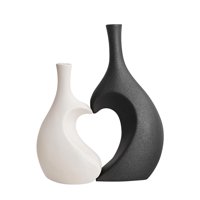 Magideal - Juego De Jarrón De Cerámica, Maceta, Soporte Para Contenedor De Flores, Jarrón Decorativo En Forma De Corazón Para Decoración Del Hogar, Estantería Blanco Negro