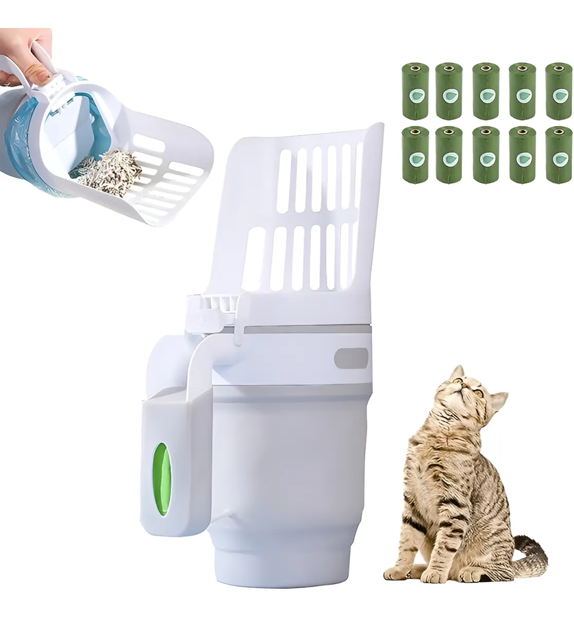 Genérico - Pala Cuchara Recogedora De Arena Arenero Para Gato Con Bolsa Blanco