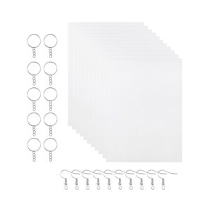 Magideal - 20 Piezas Hojas Termorretráctiles Papel De Película De Arte Retráctil En Blanco, 10 Ganchos Para Las Orejas, 10 Llaveros Para La Fabricación De Joyas,