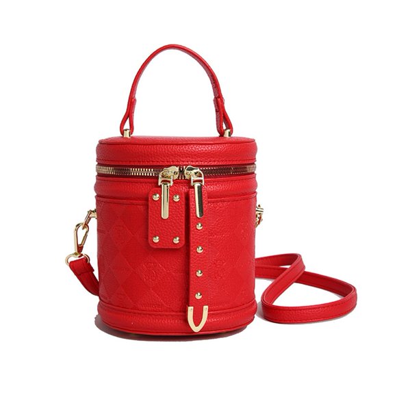 Bolso SYHTBYOH 14x12x16 cm Rojo Acolchado Cilíndrico