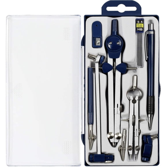 Set Compás Geométrico Unjoo 9 Piezas Metal Estuche Rígido
