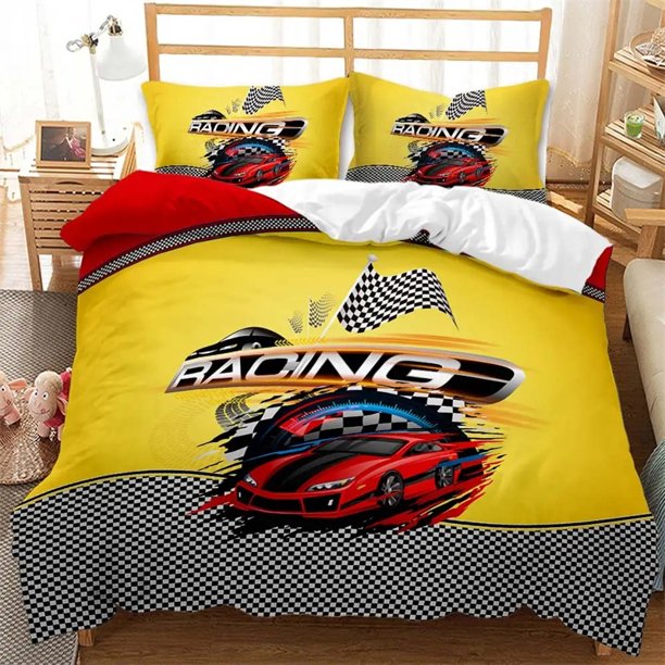 Race Car Extreme Sports Bedding Set for Adults and Kids Duvet Cover Bed Pillowcase Cool Boys Girls