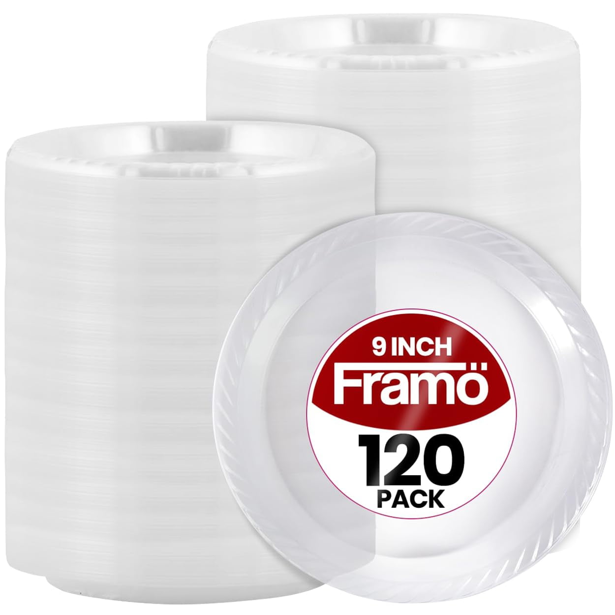 Platos Desechables De Plástico Transparente Framo 23 Cm, Paquete De 120