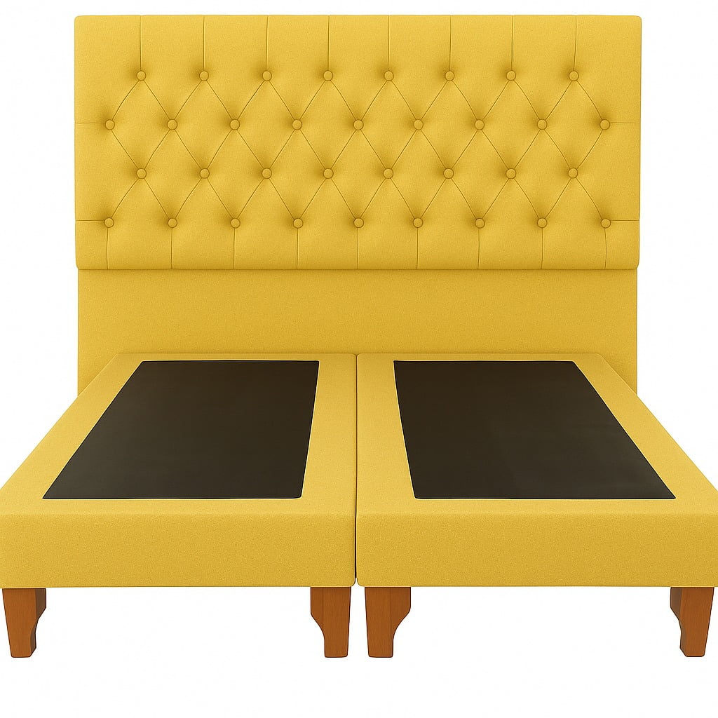 Ethan Desing - Cama 2 Plazas Modelo Capitoné Amarillo