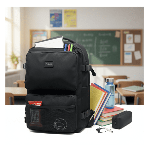 Mochila Escolar Reforzada Negra / Azul Gran Capacidad y Multibolsillos Incluye Puerto USB - Cable