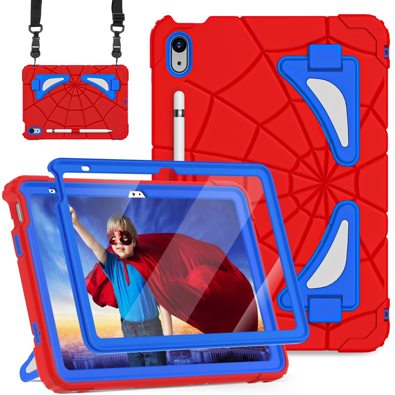 Funda Para Ipad Nitupai Para Niños De Décima Generación Con Soporte Para Bolígrafos, Rojo Y Azul