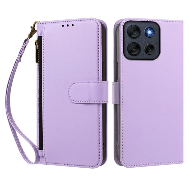 Funda Tipo Billetera para Motorola Moto G56 con Soporte y Bolsillo con Cierre Morado