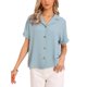 thumbnail image 1 of INSPIRE CHIC Blusas de Negocios Casual para Mujeres Elegantes Casual Cuello en V Manga Corta Camisas Abotonadas Relajadas Tops de Trabajo M Azul, 1 of 6