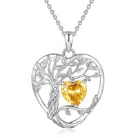 Collar Heshpaws Tree Of Life Corazón Con Piedra De Cumpleaños Plata 925