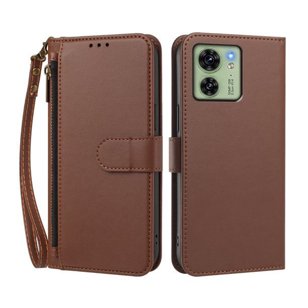 Funda Tipo Billetera para Motorola Moto edge 40 5G con Soporte y Bolsillo con Cierre Marrón