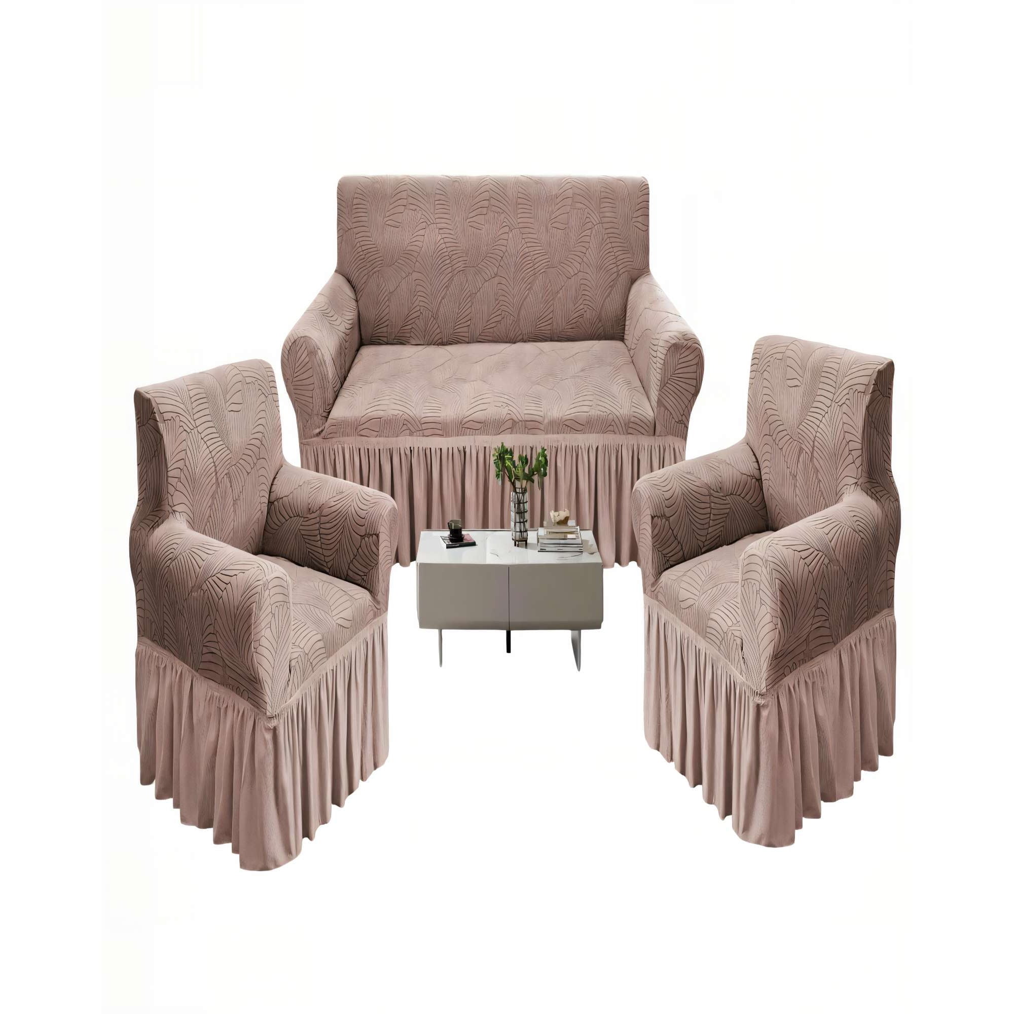 Genérico - Juego De Fundas De Sofa 3+1+1 Con Diseño En Forma De Hoja Con Velo 3-1-1 Color Café Claro