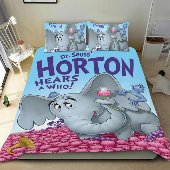¡Horton Escucha a Quién! Conjunto de sábanas temático, trío de piezas, cómodo y amigable con la piel, diseño único, regalo de decoración para el hogar para familiares, amigos y fans,173cm *218cm