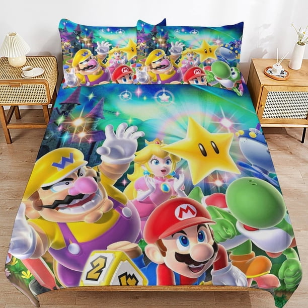Super Mario 3-Piece Comforter Set for Bedroom Super Mario Bedding Set for Kids Adults Soft Microfiber Duvet Cover Set with Zipper Closure