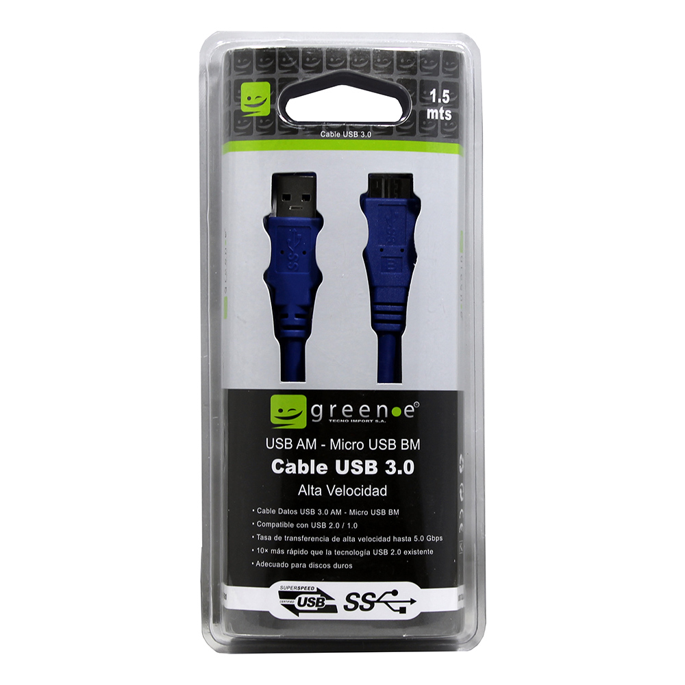 Green E - Cable Disco Duro Usb Micro B 3.0 / 1.5 Metros