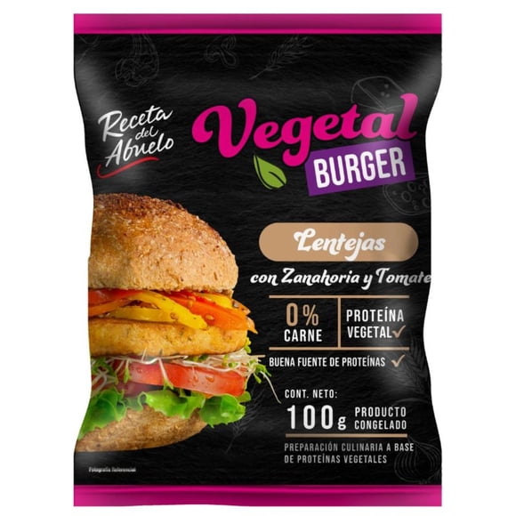 Hamburguesa Vegetal Lentejas Con Zanahoria y Tomate, 100 g