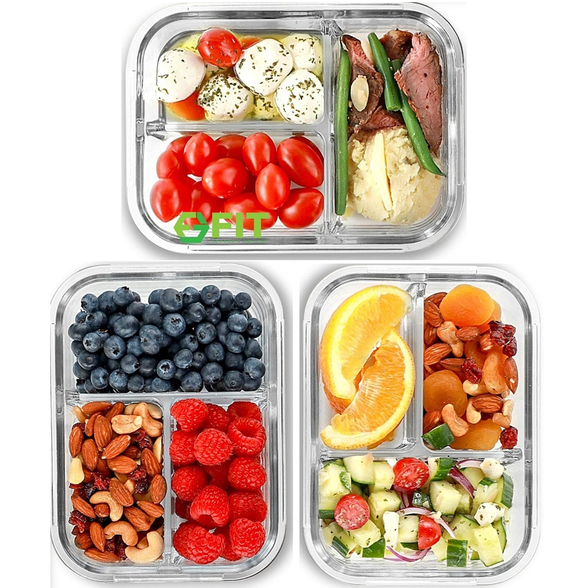 Recipientes De Vidrio Para Preparación De Comidas Fit Strong & Healthy, 960 Ml (paquete De 3)