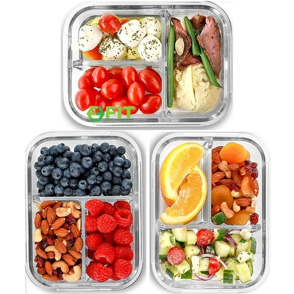 Recipientes de vidrio para preparación de comidas FIT Strong & Healthy, 960 ml (paquete de 3)